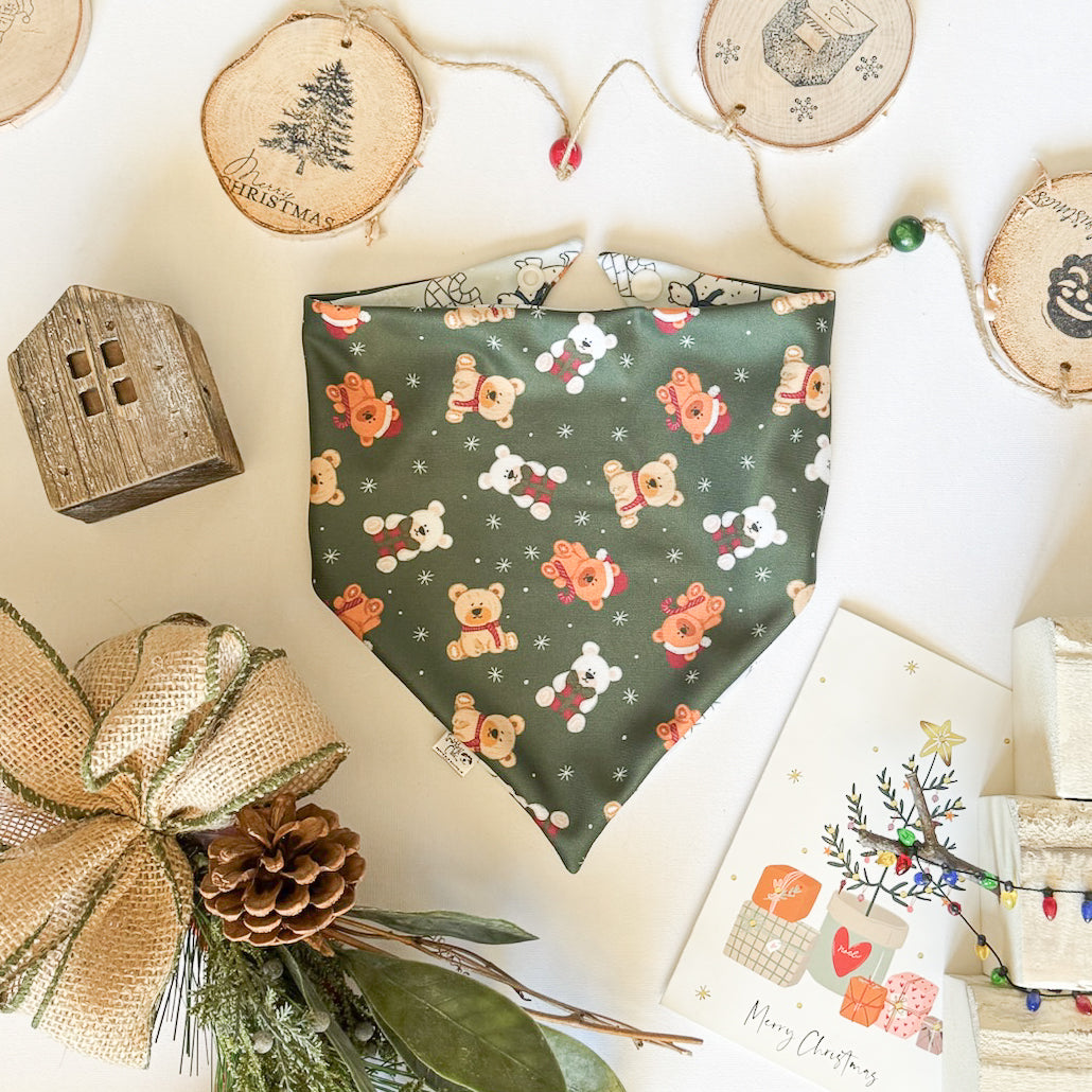 Festive Fun Reversible Weatherproof Dog Bandanas - Beary Merry