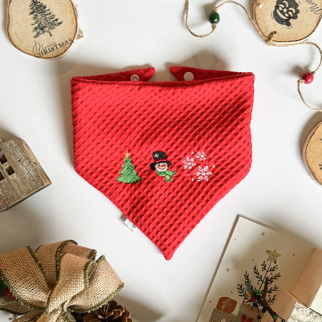 Winter Waffle Knit Embroidered Dog Bandanas - Red