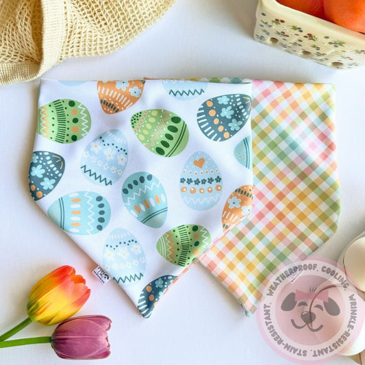 Springtime Charm Reversible Weatherproof Dog Bandana - Easter Egg Hunt