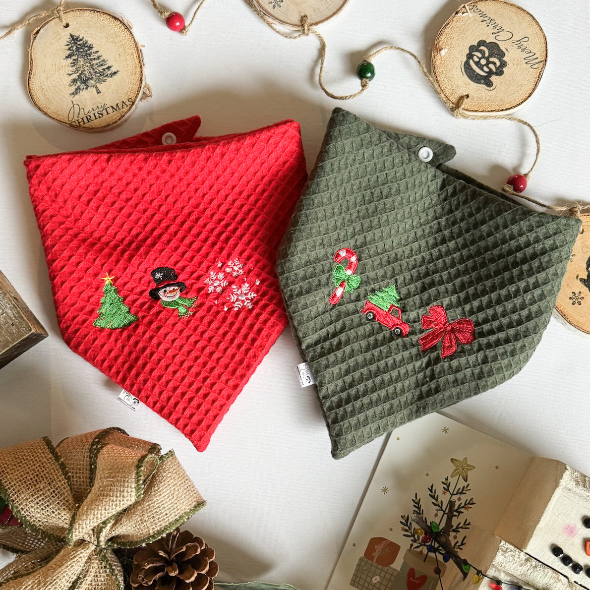 Winter Waffle Knit Embroidered Dog Bandanas