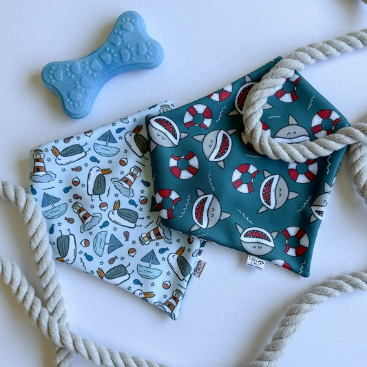 Endless Summer Adventures Reversible Weatherproof Dog Bandana - Shark Ahoy