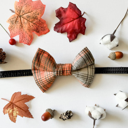 Paw-fectly Plaid Dog Bowties - Orange And Green Plaid