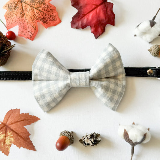 Paw-fectly Plaid Dog Bowties - Blue Grey And White Plaid