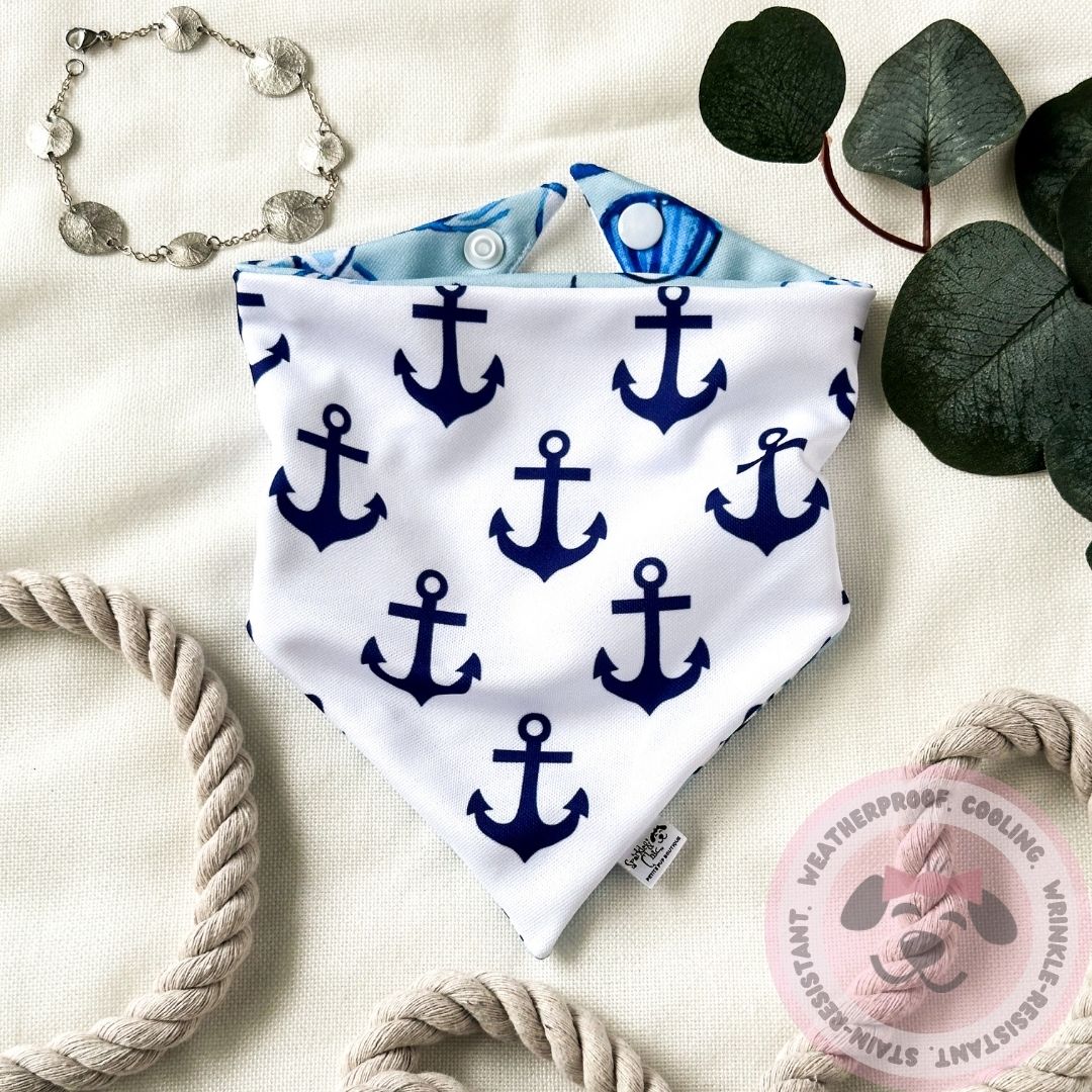 Seashells & Anchors Reversible Weatherproof Dog Bandana